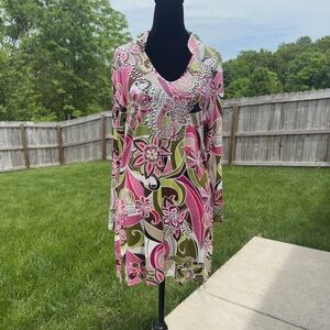 Christina Floral Dress with Pink and Green Accents
